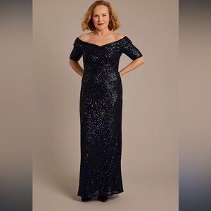 🎉Navy Off Shoulder Sequins  Sheath Maxi Dress